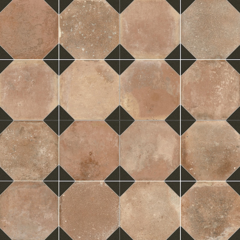 Merola Tile Kings Nonna with Black Corner 17-7/8" x 17-7/8" Porcelain Floor and Wall Tile
