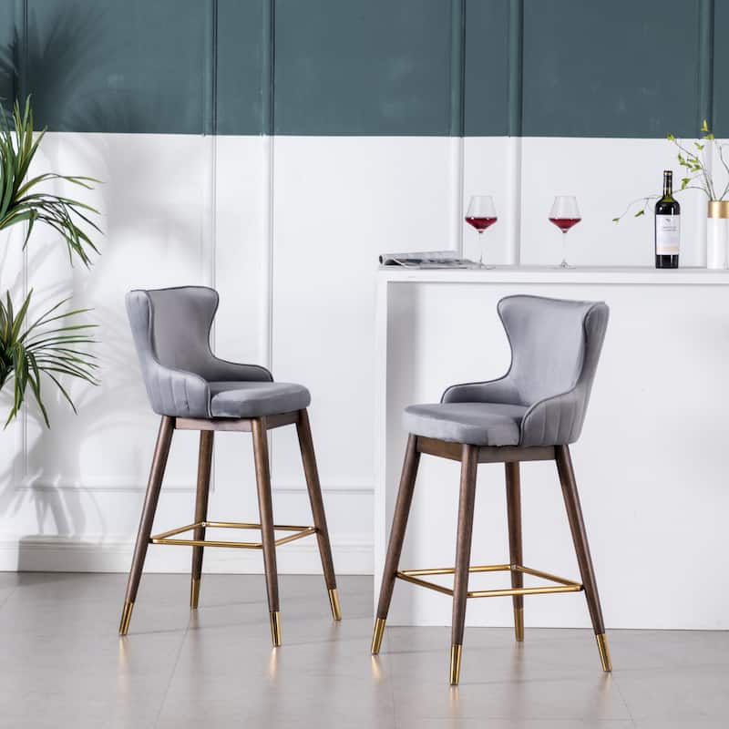 Roundhill Furniture Leland Fabric Upholstered Wingback Bar Stools (Set of 2)