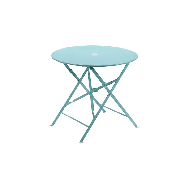30" Aqua Rounded Aluminum Folding Outdoor Bistro Table with Umbrella Hole