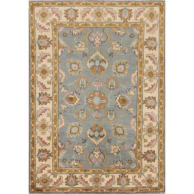 Gray Floral Oushak Accent Rug Handmade Wool Carpet - 3'4" x 4'9"