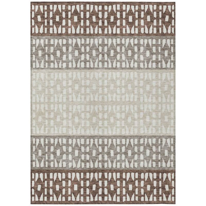 Machine Washable Indoor/ Outdoor Stripe Geo Chantille Rug