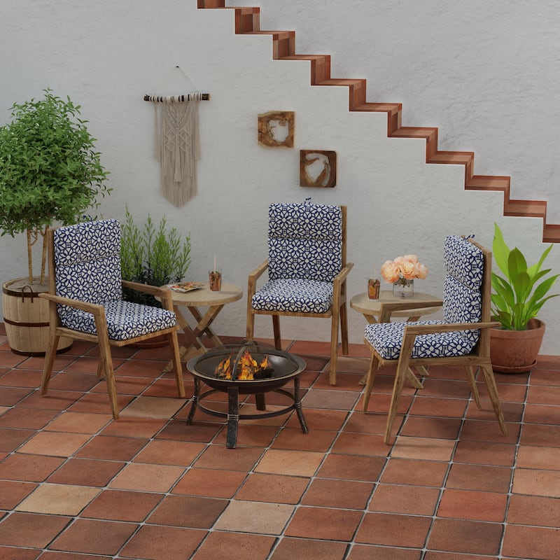 Sunbrella 22" x 44" Blue Geometric Outdoor Chair Cushion with Ties and Loop - 44'' L x 22'' W x 4'' H - Luxe Indigo