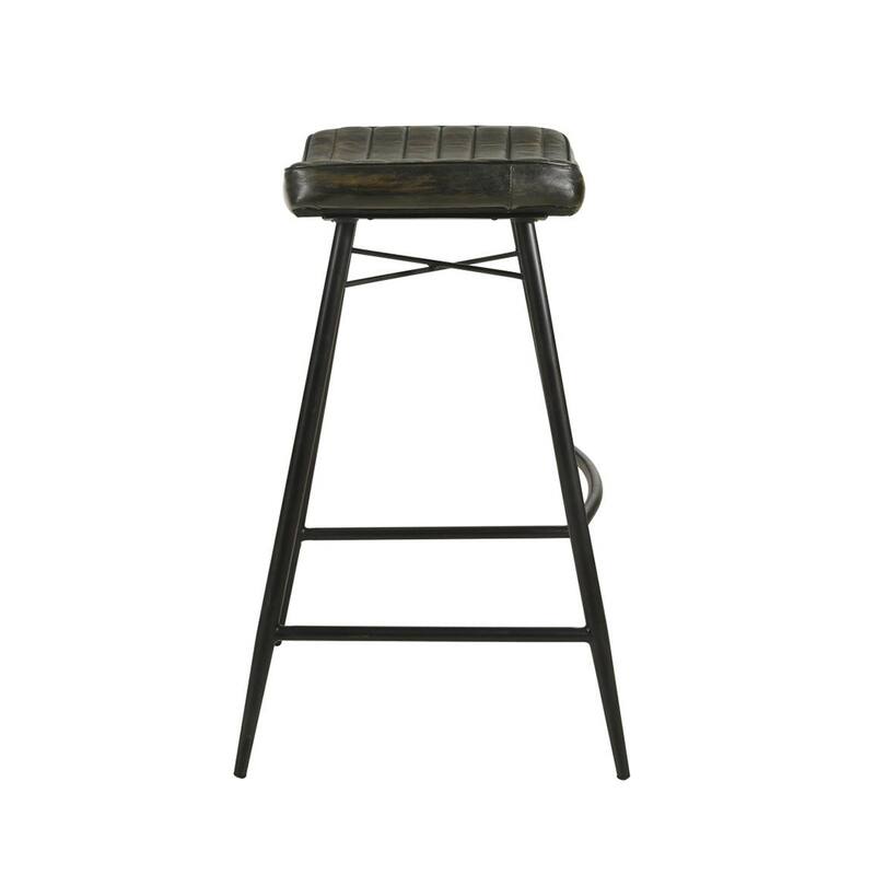 Set of 2 Leather Upholstered Saddle Seat Bar Stools