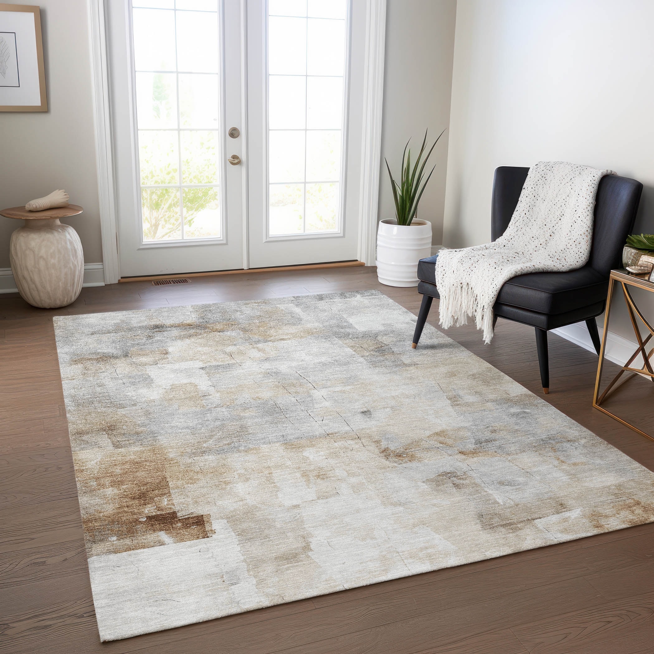 Machine Washable Indoor/ Outdoor Abstract Solid Chantille Rug