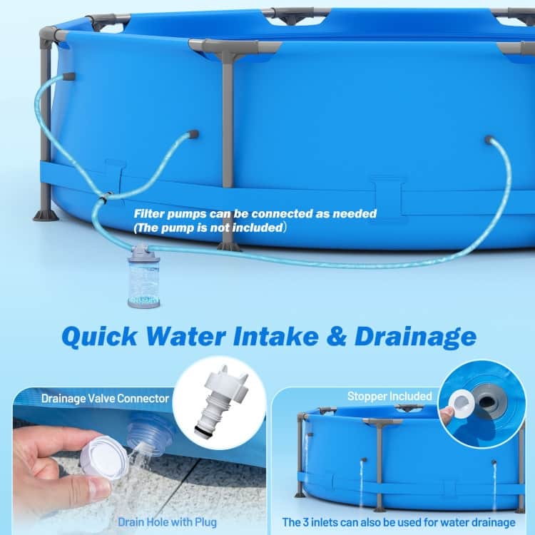 Blue-Grey PVC Metal Family Outdoor Ground Swimming Pool with Drain and Sturdy Frame