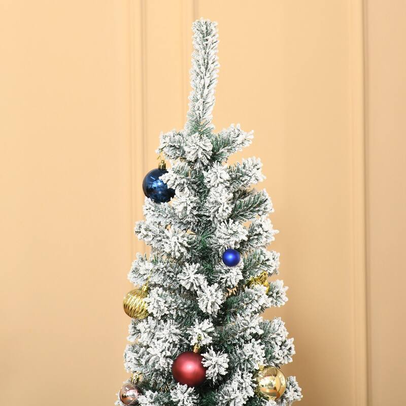 HOMCOM Unlit Slim Flocked Christmas Tree with Stand