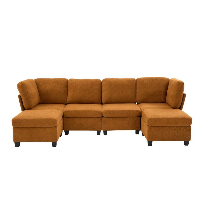 Modular Sleeper Sofa Bed U-shaped Sectional Couches with Hidden Storage Seat and Ottomans, Freely Combinable Chaise Lounge Sofa