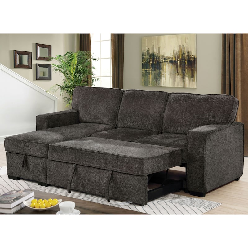 Furnam Transitional Dark Grey Solid Wood Storage Sectional by Furniture of America