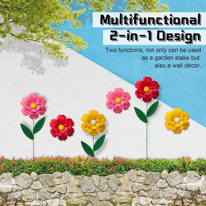 Glitzhome Metal Dimensional Flower Butterfly "Welcome" Birds Yard Stakes or Wall Decor (Set of 3)