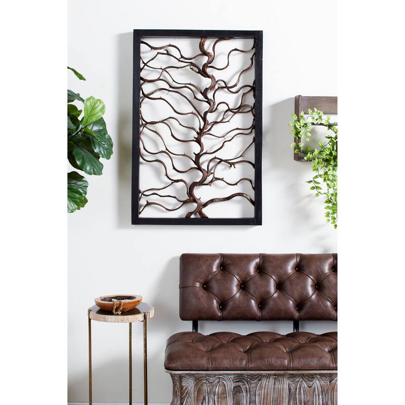 Black Wood Branch Tree Home Wall Decor with Black Frame - Black