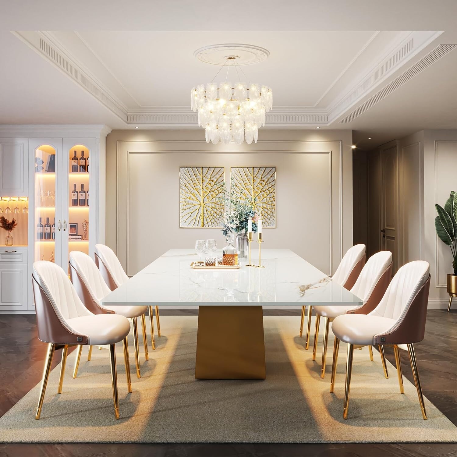 78.74-Inch Modern Rectangle Sintered Stone Dining Table, Luxury