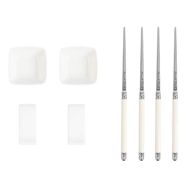 slide 2 of 4, French Home Chopsticks with Faux Ivory Handles, Ceramic Rests and Sauce Bowls, Set of 2 Pairs
