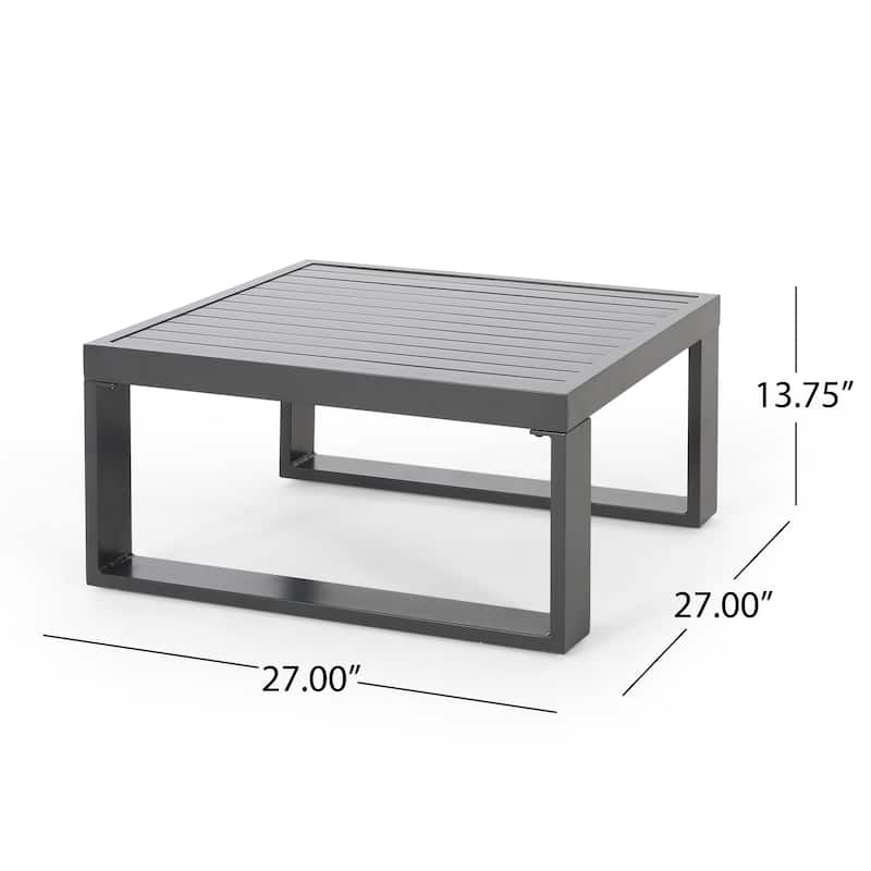 Roomfitters Outdoor Corner Sofa Chair with Cushions and Slatted Coffee Table, Gray with White Cushions