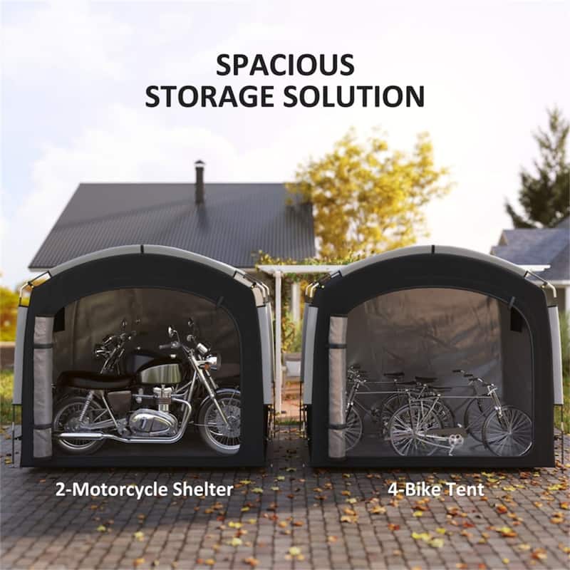 Portable Oxford Cloth Bicycle and Motorcycle Tent with Zippered Door and Side Storage Pockets - 86.6" L x 59.1" W x 76.8" H