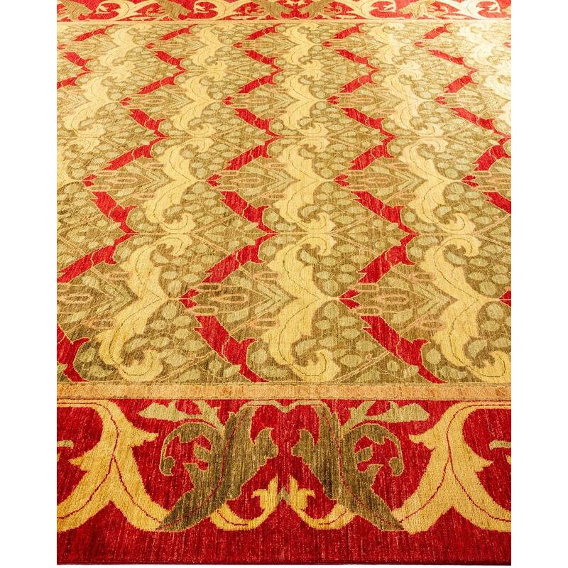 Overton Hand Knotted Wool Vintage Inspired Modern Contemporary Arts & Crafts Brown Area Rug - 9' 6" x 13' 10"