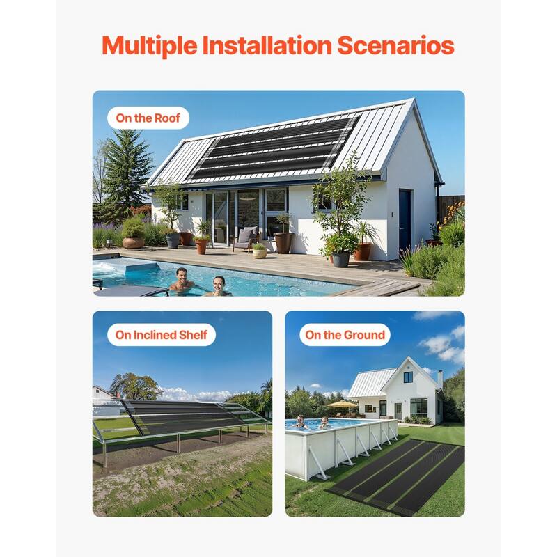 Black HDPE Solar Pool Heater Panels for Above Ground Inground Rectangular Pools and Warmer Swimming