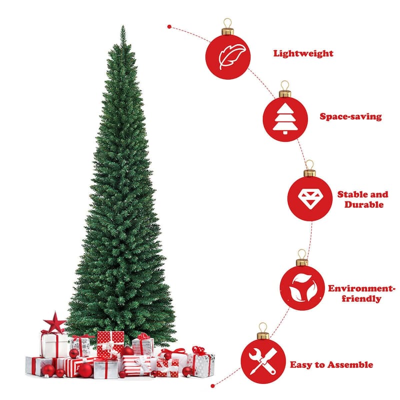 Gymax 8Ft PVC Artificial Pencil Christmas Tree Slim w/ Stand Home