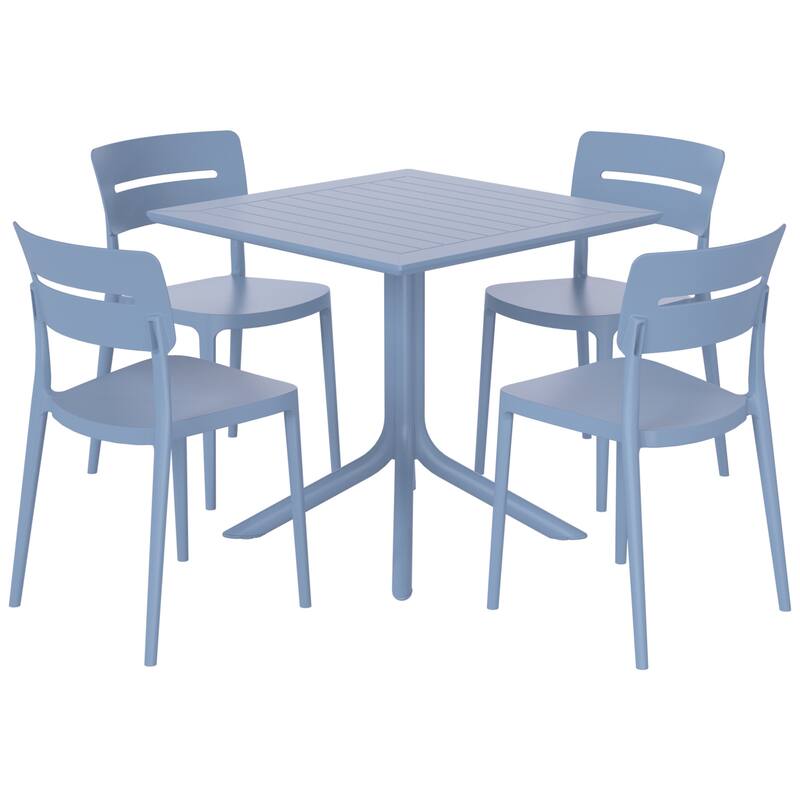 Frond and Form 4-Person Outdoor Square Dining Set - French Blue