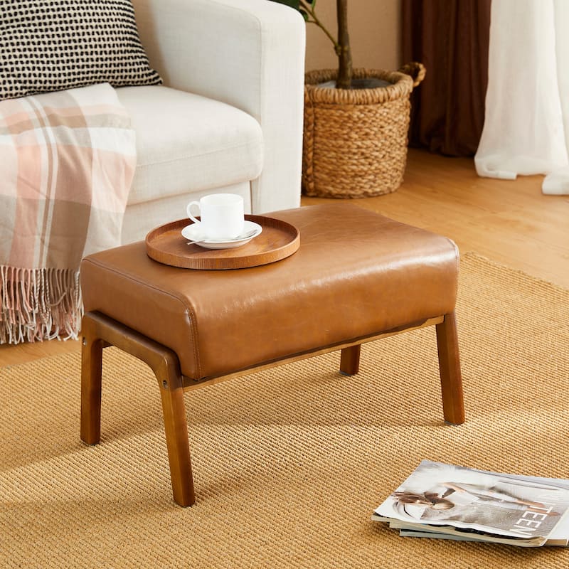 Glitzhome 30.75"H Mid-Century PU Leather Armchair with Ottoman Set