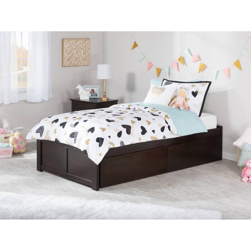 Concord Twin XL Platform Bed with Footboard and 2 Drawers in Espresso