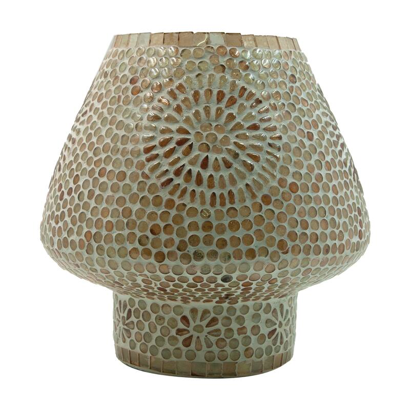 Glass Mosaic Table Lamp with Inline Switch, Copper Finish, White - 9.0"L x 9.0"W x 9.0"H - Amber
