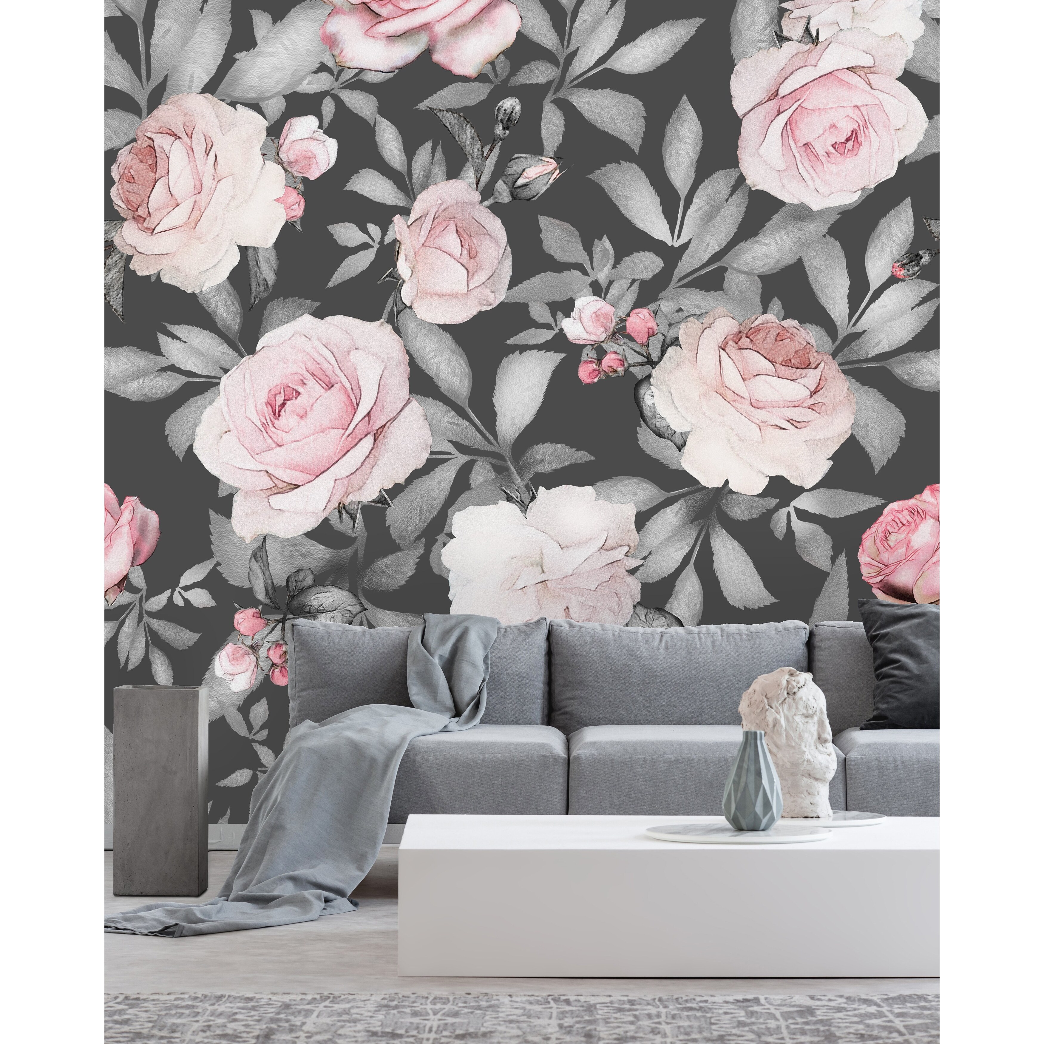 Watercolor Seamless Pattern with Pink Flowers Wallpaper Mural - Overstock -  32617128