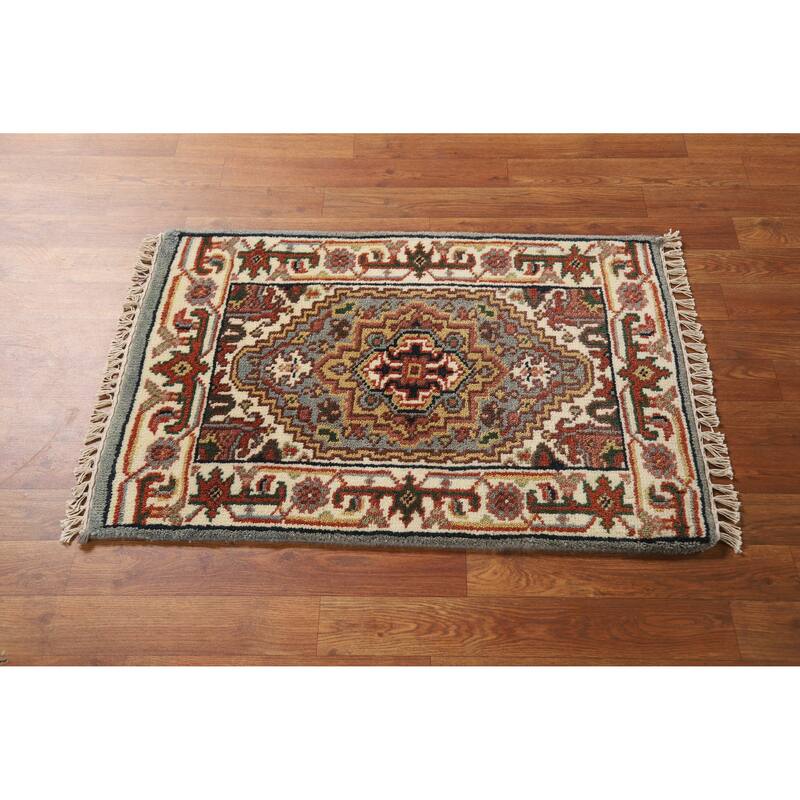 Geometric Grey Heriz Serapi Foyer Rug Hand-Knotted Wool Carpet - 2'0" x 3'0"
