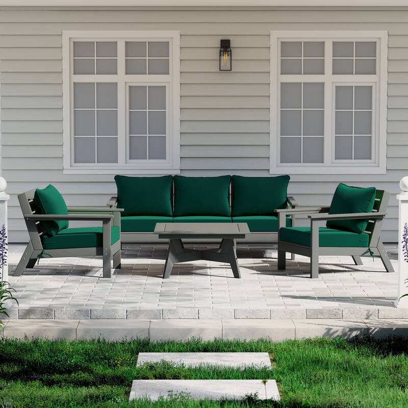 Birchwood All Weather HDPE Outdoor Patio Gray Deep Seating Conversation Set (6-Piece Set) - Gray/Green