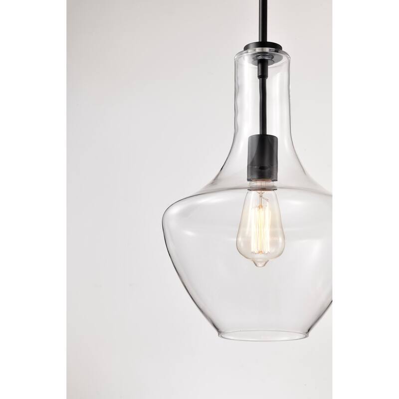 1-Light Farmhouse Matte Black Pendant with Clear Glass Shade