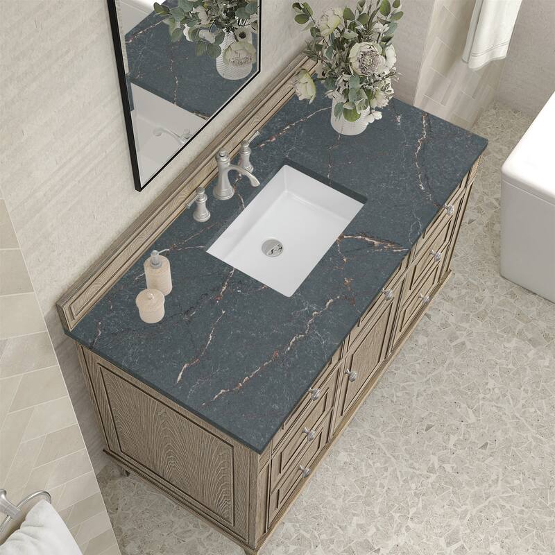 James Martin Vanities Lorelai 48" Single Vanity, Whitewashed Oak - Parisien Bleu
