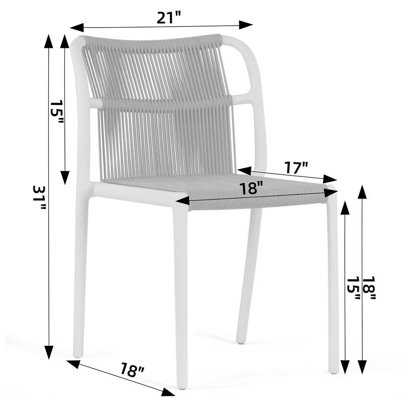 Set of 2 Belden Beige Woven Rope Fabric Dining Chair with Plastic Frame
