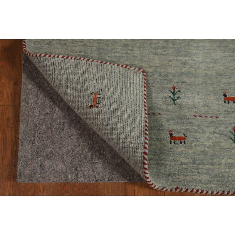 Hand Knotted Oriental 100% Wool Carpet Tribal Animal Pictorial Green Gabbeh Area Rug - 4' 11'' X 3' 0''