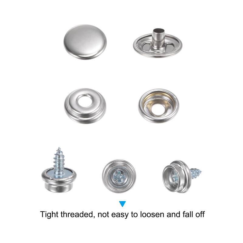 20 Sets Screw Snap Fasteners Kit 10mm Metal Snaps with Tool, Silver Tone - Silver Tone