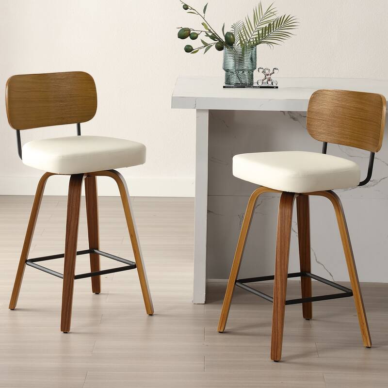 26" Swivel Upholstered Counter Height Bar Stool - 36.4" H x 17.1" W x 20" D - Set of 2 - Cream