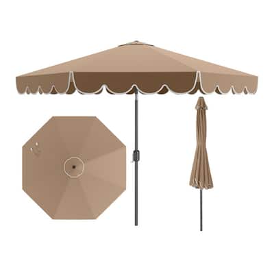 Premium 10 Ft Patio Umbrella with Crank Auto Tilt and Ruffled Edges Sun Protection Waterproof Polyester Canopy - 10 x 8.2 ft