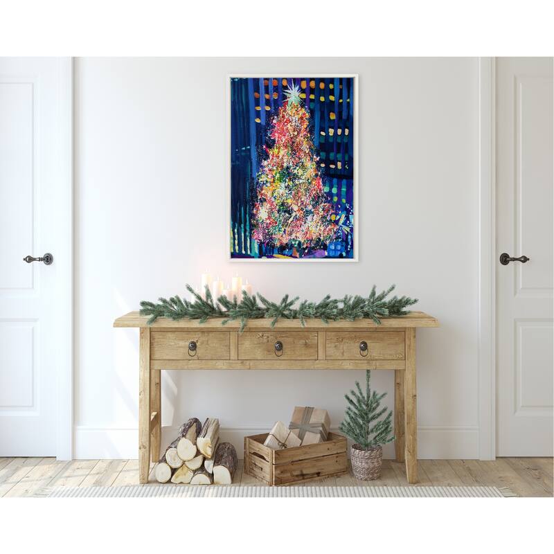 Kate and Laurel Sylvie Rockefeller Center Tree Framed Canvas by Rachel Christopoulos