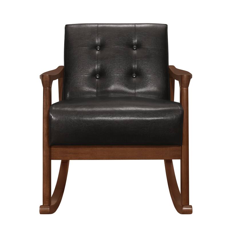 1pc Rocking Chair Faux Leather Upholstery Button Tufted Solid Wood Furniture