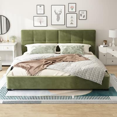 Upholstered Platform Bed with Curved Tufted Headboard