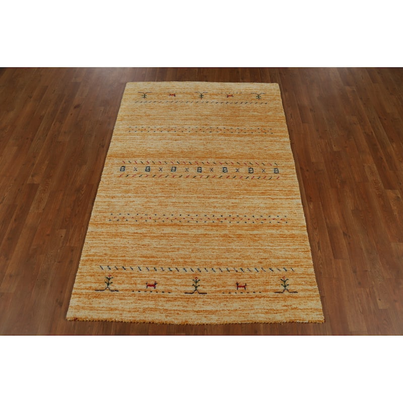 Yellow Gabbeh Indian Rug Hand-Knotted Wool Carpet - 3'10" x 5'9"