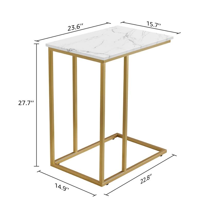 C Shaped End Table for Couch, Narrow Side Table with Adjustable Leg Pads - 23.6''W x 15.7''D