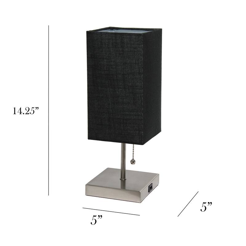 14.25 in. Brushed Steel Finish Table Lamp with Black Shade, Durable Stick Lamp for End/Side Tables, Set of 2