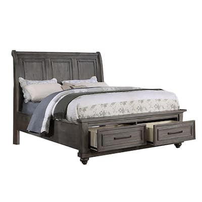Sleigh Storage Bed with 2 Underbed Drawers in Antique Grey Oak