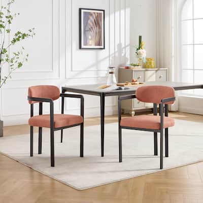 Modern Upholstered Dining Chairs Set of 2 with Black Metal Legs and Curved Backrest