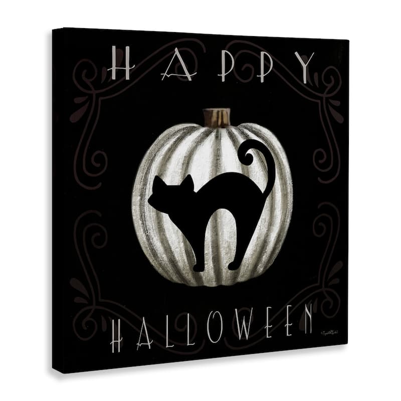 Stupell Happy Halloween Cat & Pumpkin Canvas Wall Art Design By Elizabeth Tyndall