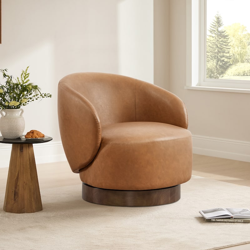 Spruce & Spring Ariel Upholstered Swivel Accent Chair Fabric - Single - Saddle Brown-Faux Leather