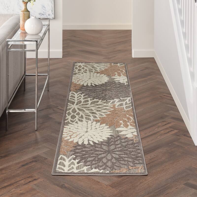 Nourison Aloha Floral Modern, Indoor/Outdoor Area Rug - 2'3" x  8' - Natural