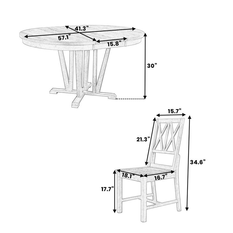 Rustic 5 Piece Extendable Round Dining Table Set