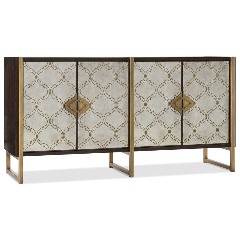 Hooker Furniture Classic 70" Wide 2 Shelf Walnut Wood and Glass Accent - Black Walnut / Matte Gold