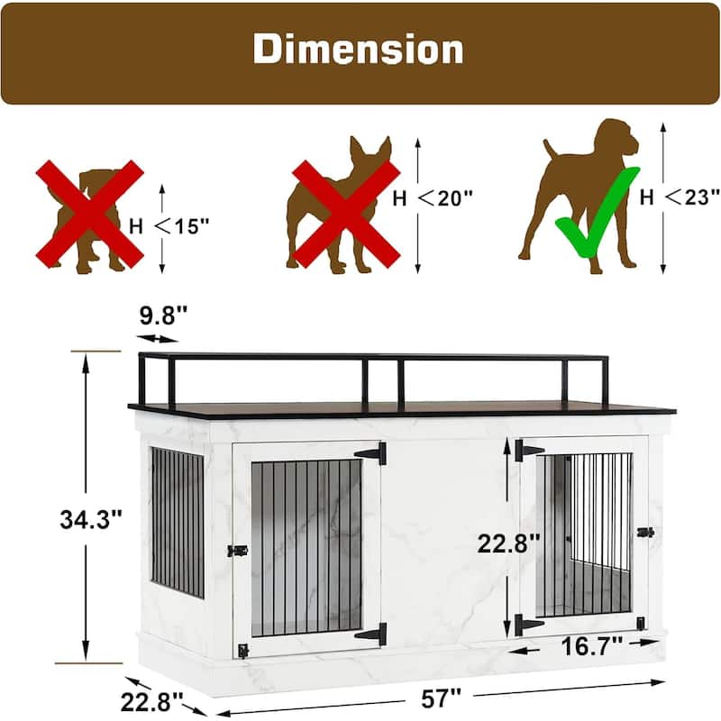 Mcombo Large Dog Crate Furniture TV Stand,Wooden Dog Kennel with Double Doors 1861