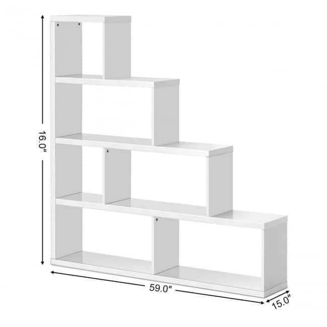 6 Cubes Ladder Shelf Corner Bookshelf Storage Bookcase-White - 61" x 11" x 64"(L x W x H)